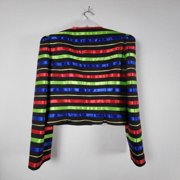 Jacqueline Ferrar Women's Striped Pattern Button Front Crop Jacket Multicolor 8 - Picture 2 of 8